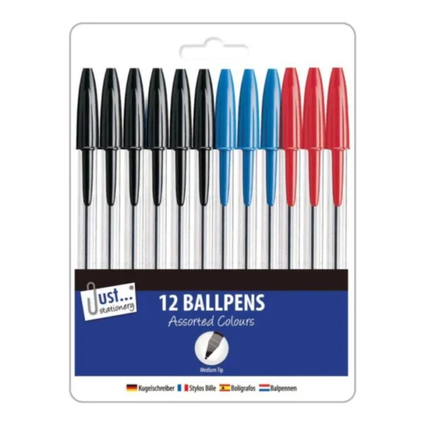 Ballpoint Pens 12 Assorted Colours - Case of 12